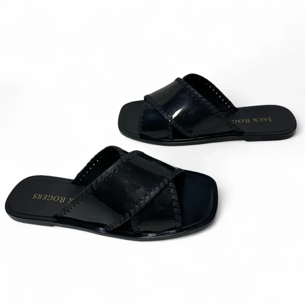JACK ROGERS Sloane X Band Jelly Sandals, Black, Sz 7, NEW IN BOX